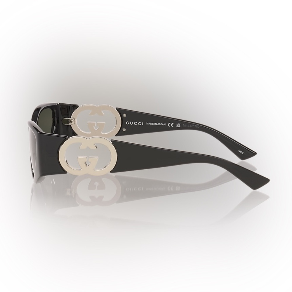 NWT Gucci GG1824S Black Cat Eye Sunglasses Silver GG Logo Temples - Picture 4 of 7